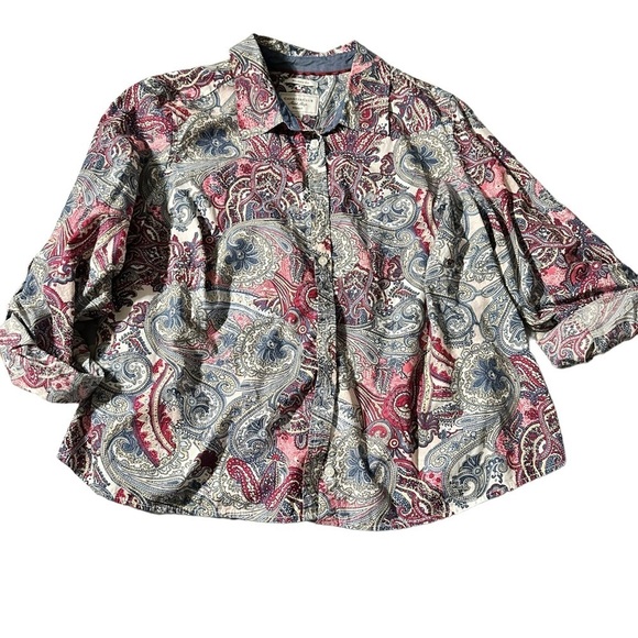Charter Club Relaxed fit women's size 14W button down paisley shirt - Picture 1 of 4